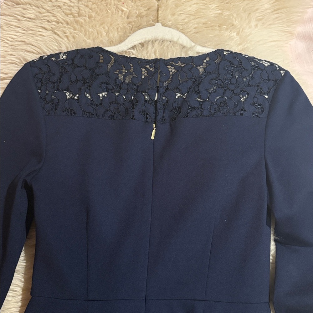 NWT Trina Turk Navy Blue Ponte Lace Trim Long Sleeve Dress 2 - Picture 7 of 10